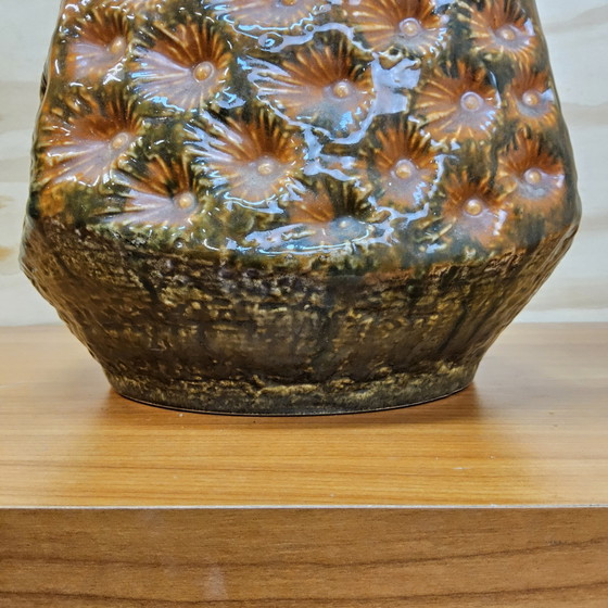 Image 1 of Vintage large XXL West Germany vase Jasba 1667/35 orange / green (unique structure / pattern)