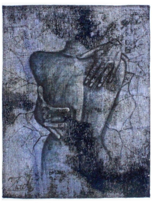 Oosters Handgeknoopt Vintage Kunst Klassiek & Reliëf Design 100 x 75 cm Blauwe Kleur