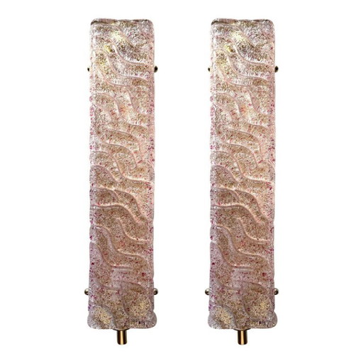 Par de apliques de pared de lujo dorados con cristal de Murano Ametista “Graniglia”.