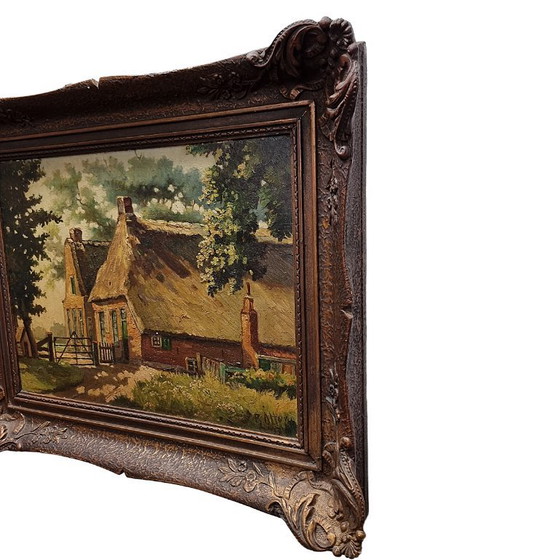 Image 1 of Huile sur panneau de R. Otter avec Farm, milieu du XXe siècle