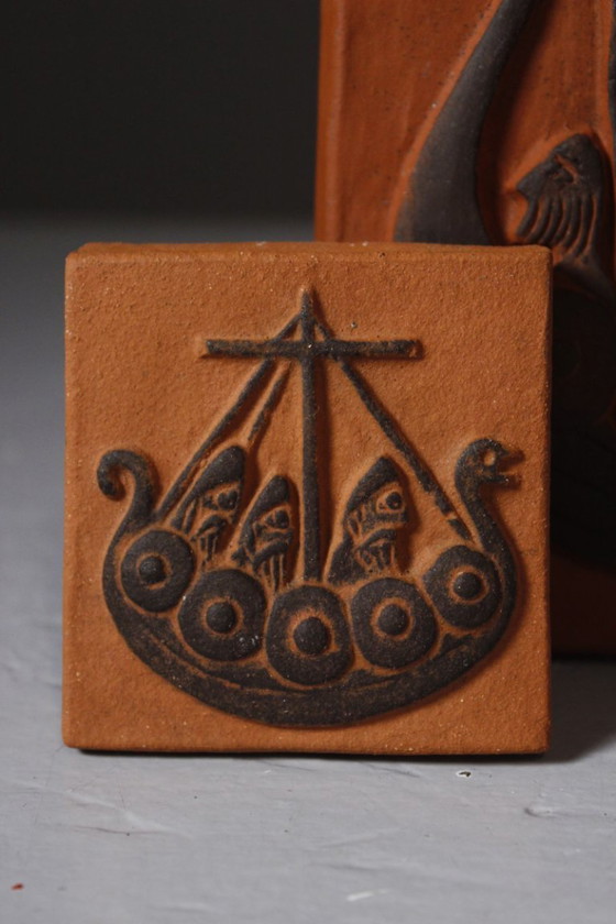 Thyssen Keramik Denemarken jaren 1950 - Viking Drakkar decoratieve tegelset – Wanddecoratie, Ceramic (photo 7 of 11)