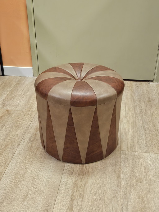 Pouf Skailer vintage - Ottoman en cuir marron/beige – hockers en poefs, Leather
