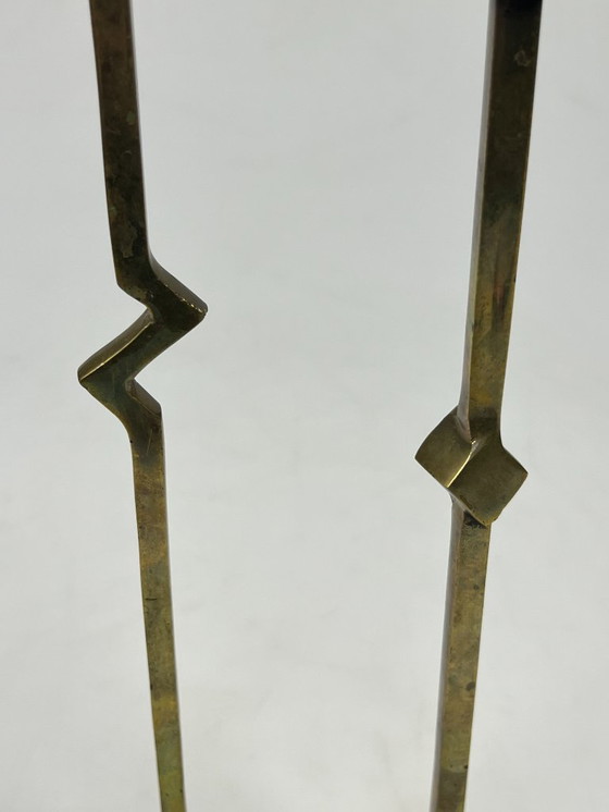 Image 1 of Vintage Zig Zag Candlesticks, Set of Two, Brass, Memphis Style, 1980s