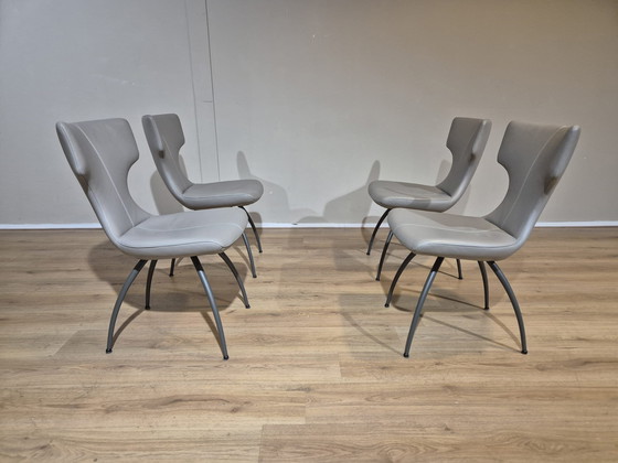 Image 1 of 4x Leolux Callas Chairs Dining - Grey - Leather New Condition