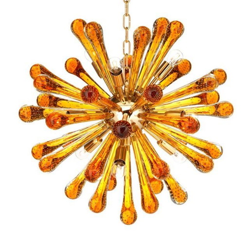 Eigentijdse amberkleurige kroonluchter van Murano-glas "Druppels" Spoetnik