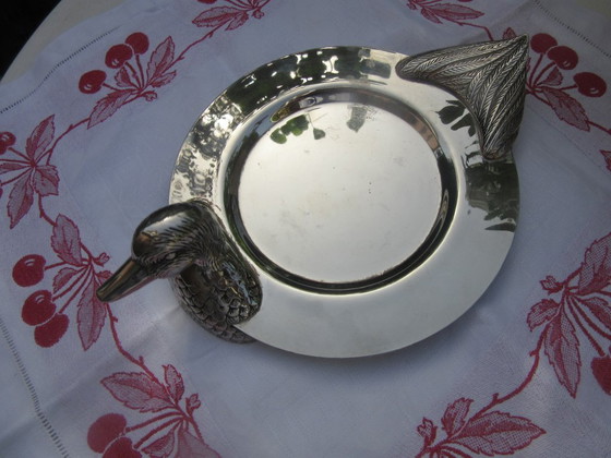 Image 1 of Verzilverd dienblad met eendenkop en -staart, vergelijkbaar met SILEA, vintage