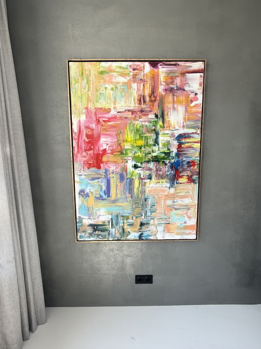Colour Drift Statement Piece 140x100 cm including floating frame – schilderijen tekeningen, Canvas