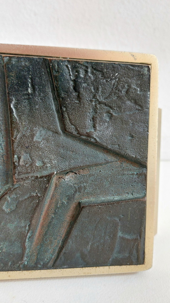 Image 1 of Brutalist bronze plaque on brass-plated aluminum door handle