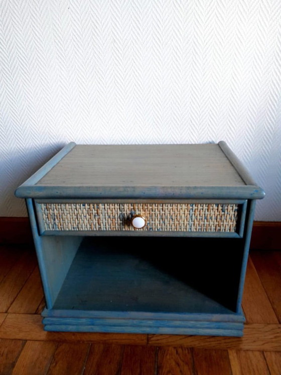 Image 1 of 2 vintage rotan nachtkastjes in Maugrion-stijl