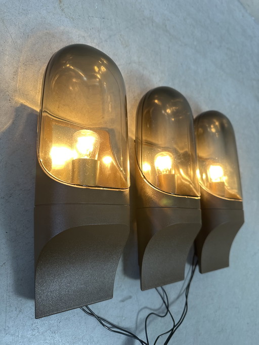3x Lampe murale vintage en verre fumé - Hans Popp
