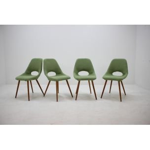 Conjunto de 4 sillas vintage en tela verde y madera años 60