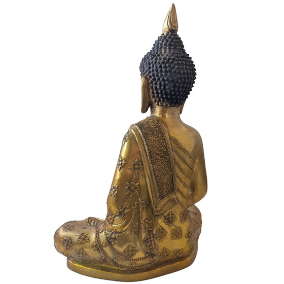 Statue de Bouddha en bronze sino-tibétaine exclusive – Dhyana Mudra – Richement décorée en haut-relief (photo 4 of 10)