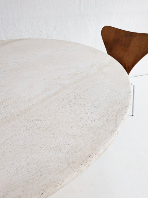 Round Travertine Dining Table 1980's