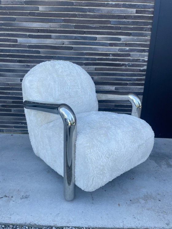 Flauschiger Stuhl mit Chrom | Sessel gebraucht