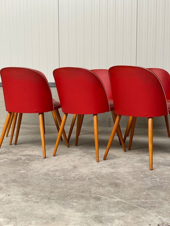 Image 1 of 6 Vintage 50's-60's RODE Skai eetkamerstoelen