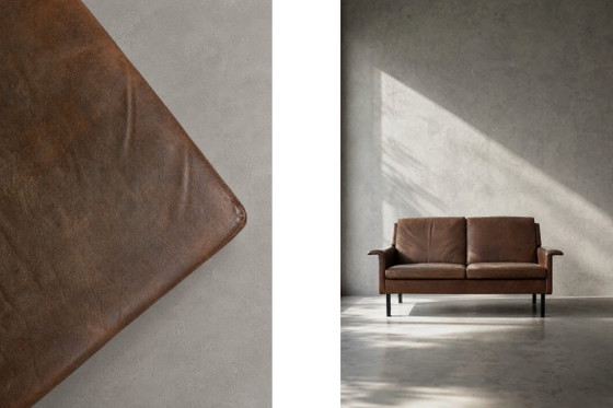 Image 1 of Canapé 2 Places Vintage Mid-Century Scandinave Moderne en Cuir Marron 3330 par Arne Vodder pour Fritz Hansen, 1960s