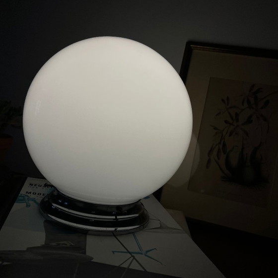 Ceiling light or wall lamp globe in white opaline glass 20 cm chrome metal fixing rose (photo 8 of 9)