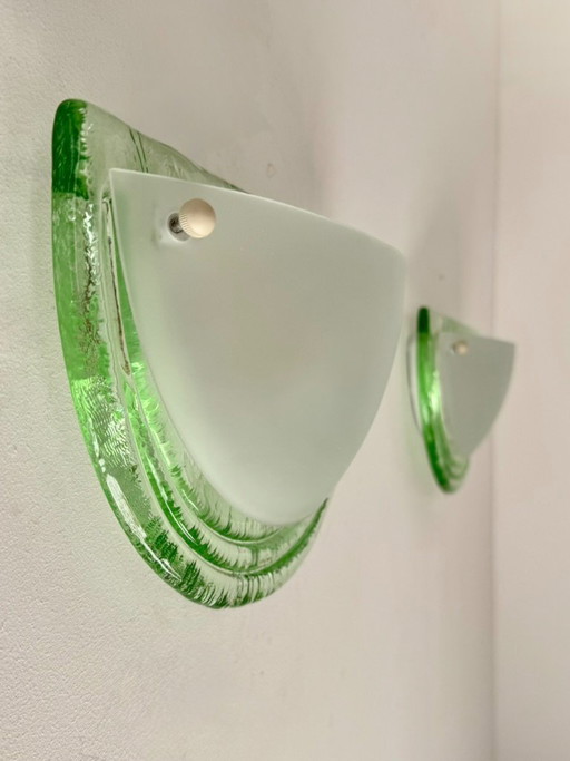 Par de apliques de pared vintage en cristal de Murano y cristal arenado, Italia, 1980. – wandlampen, Glass (photo 2 of 7)