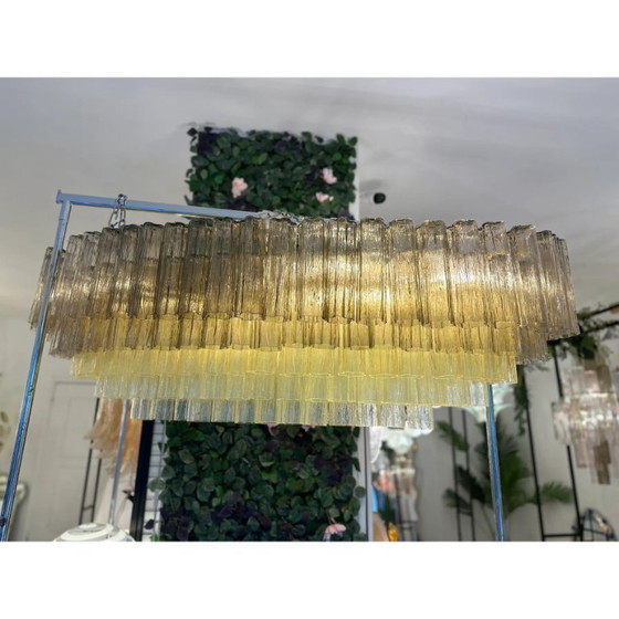 Image 1 of Lampadario ovale in vetro di Murano italiano, realizzato a mano – Oro opaco e multicolore