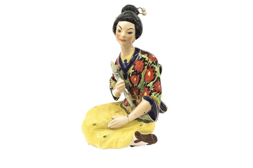 Sculpture of Geisha in coloured ceramic, 50s