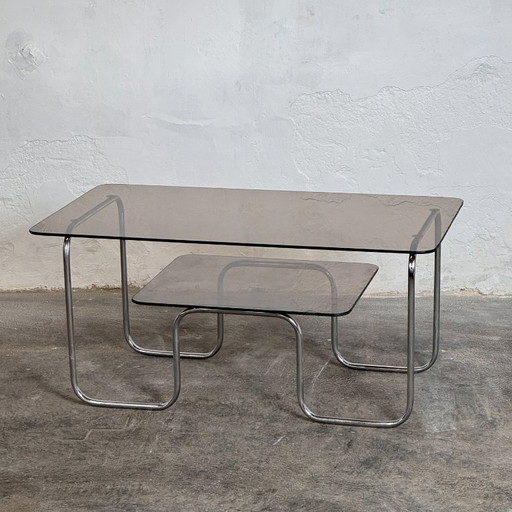 Hungarian Two-Tier Glass Bauhaus Coffee Table – Original Condition