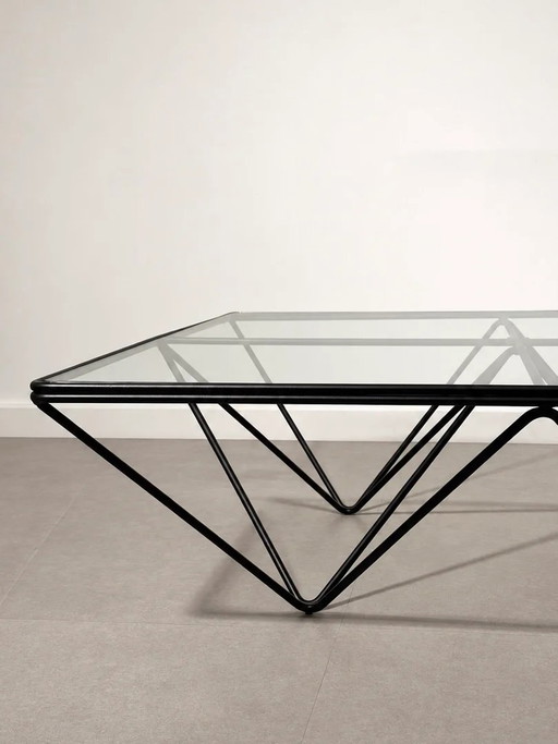 Paolo Piva Geometrischer Couchtisch aus Glas & schwarzem Metall