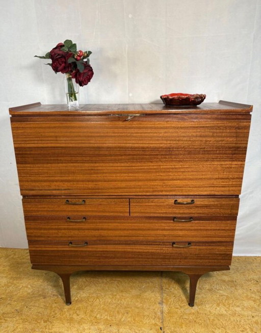 Mid-Century Retro Vintage Teak Bureau / Desk by Meredew 1960.  Large Writing Surface • Danish Design Influence • Elegant Storage