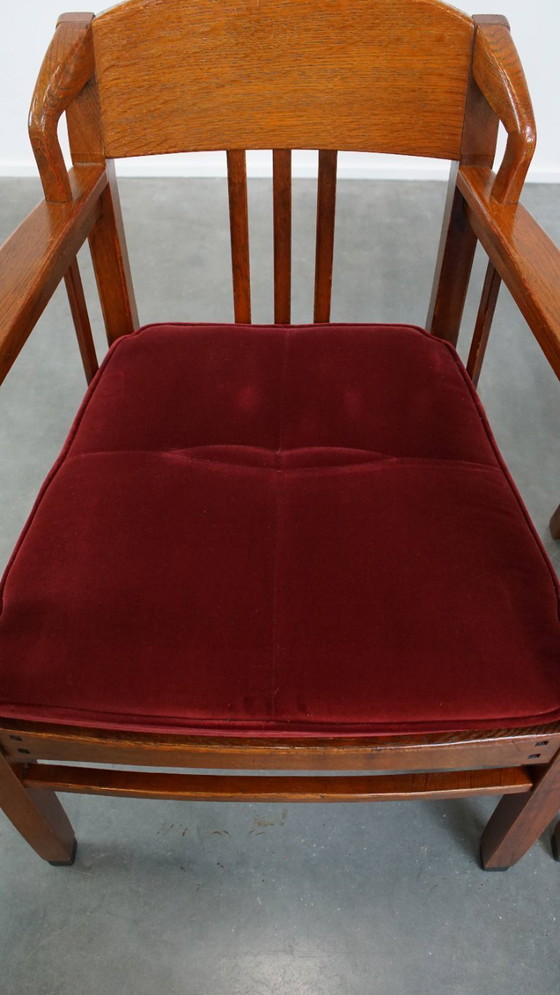 Image 1 of 4 x Jugendstil-Esszimmerstuhl Schuitema mit luxuriöser roter Stoffbespannung