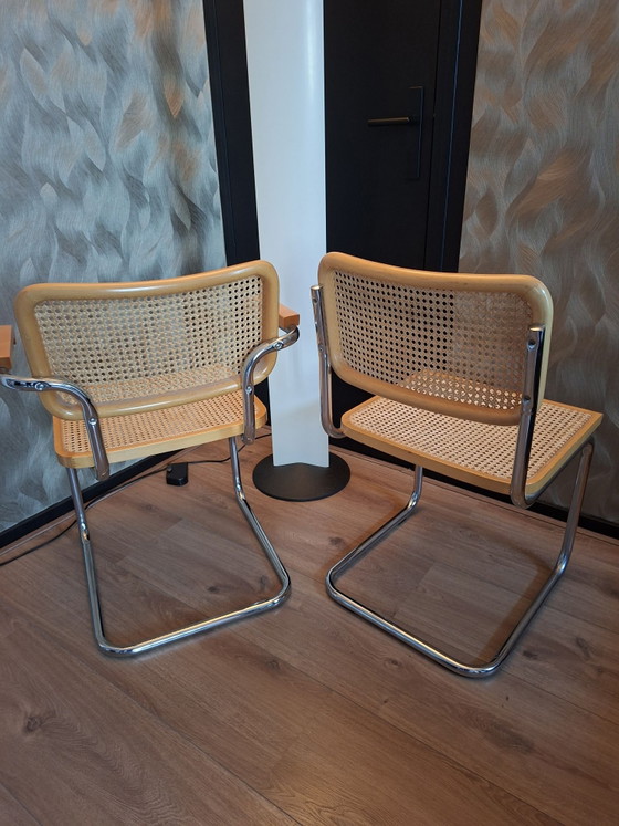 2 Sedie Cesca (B32 & B64) - Marcel Breuer, Made in Italy, Sedie da pranzo, Legno, Cromo, Beige (foto 4 di 11)