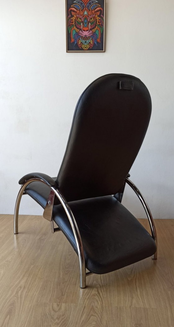 Image 1 of Fauteuil en cuir chromé, chaise longue des années 1970.