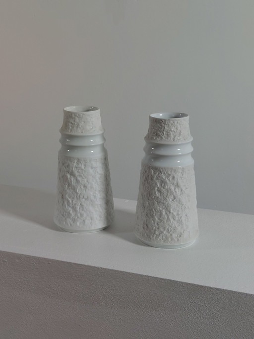 Pair of vintage stone-decorated bisque porcelain vases from KPM Porcelain Bavaria