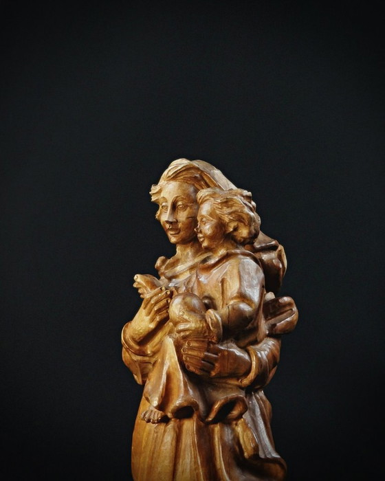 Image 1 of Estatua tallada en roble de la Virgen con el Niño Arte religioso alemán Siglo XX