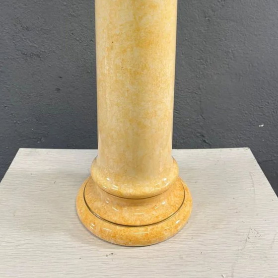 Image 1 of Colonna con piedistallo in ceramica smaltata vintage, supporto espositivo effetto onice marmorizzato e marmo, XX secolo.