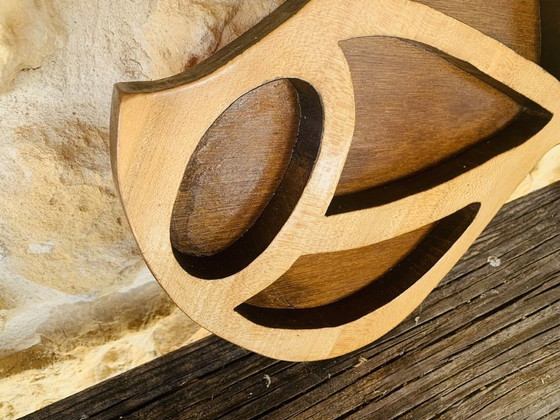 Image 1 of Vintage, Scandinavische houten vissculptuur van A. Hiben, 1977.