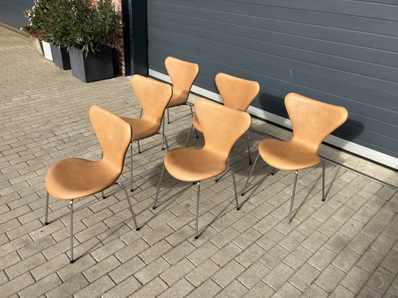 Image 1 of Sedie Butterfly serie 7 di Fritz Hansen in pelle Camel NUOVE!!