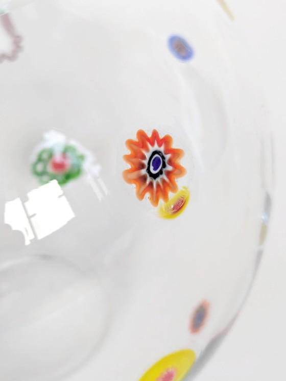 Image 1 of 1990s Leonardo Millefiori Ball Glass Vase, German Art Glass Murano Style Floral Inclusions
