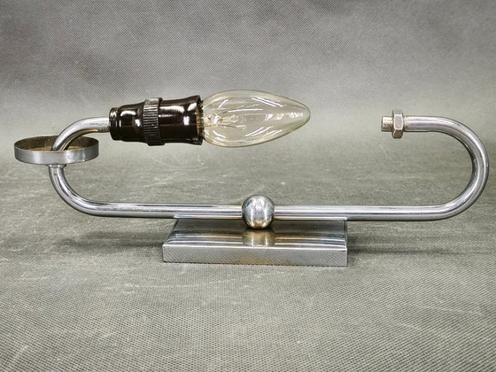 Image 1 of Czech Art Deco Chrome and Champagne Glass Wall Light, 1930s