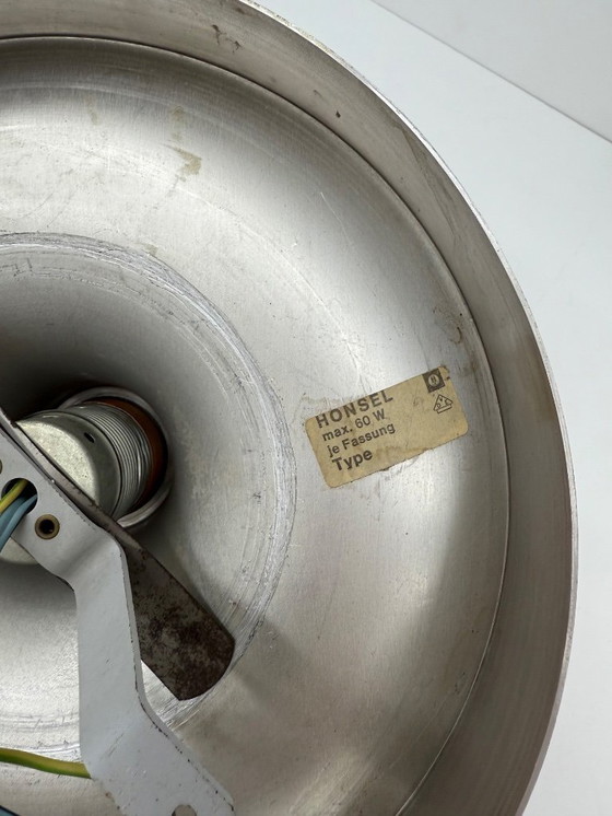 Image 1 of Mid-century design honsel oranje space age schijflamp , jaren 1970 toegeschreven aan Charlotte Perriand voor les arcs