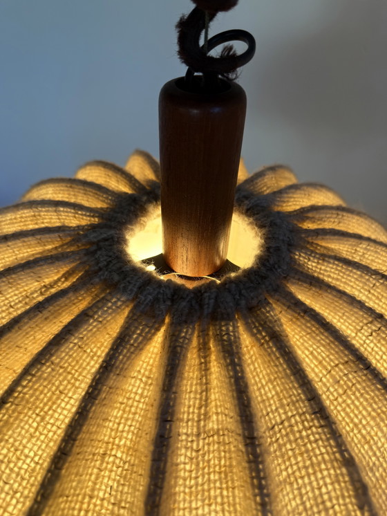 Image 1 of Lampada a sospensione vintage, teak e lana, Domus '70