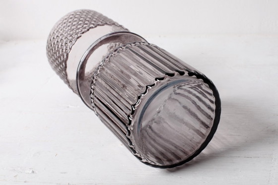 Image 1 of Smoky Purple Vintage Stylish Pressed Glass Vase / Italy / 1990s