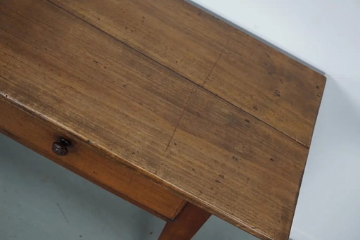 Antique French rustic farm side table made of fruit tree wood, 19th century