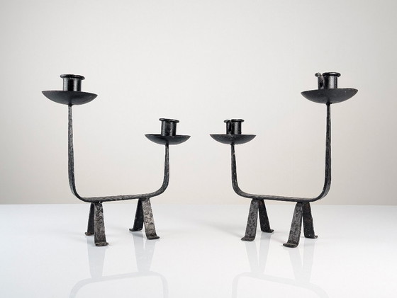 Image 1 of Pair of Wrought Iron Candleholders, 1950s