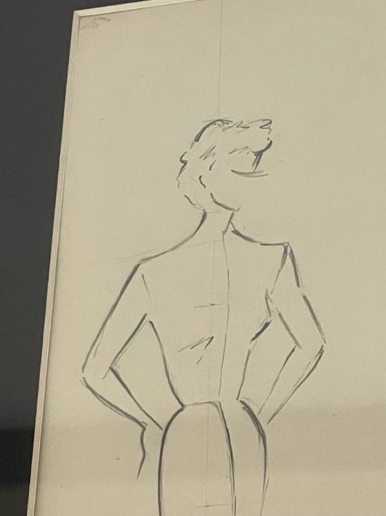 Image 1 of Schizzi a matita vintage, firmati e incorniciati, di Berthe Duquaine, del 1951.