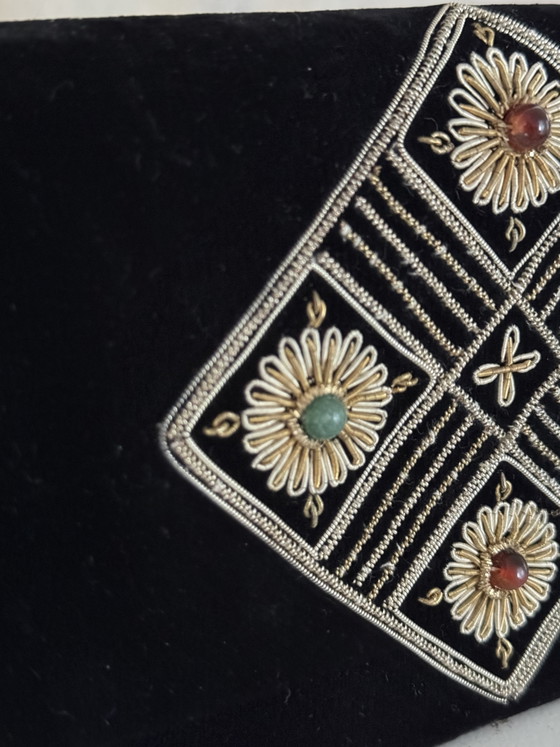 Image 1 of Fluwelen clutch met borduursels en steentjes, avondtasje met handvatten