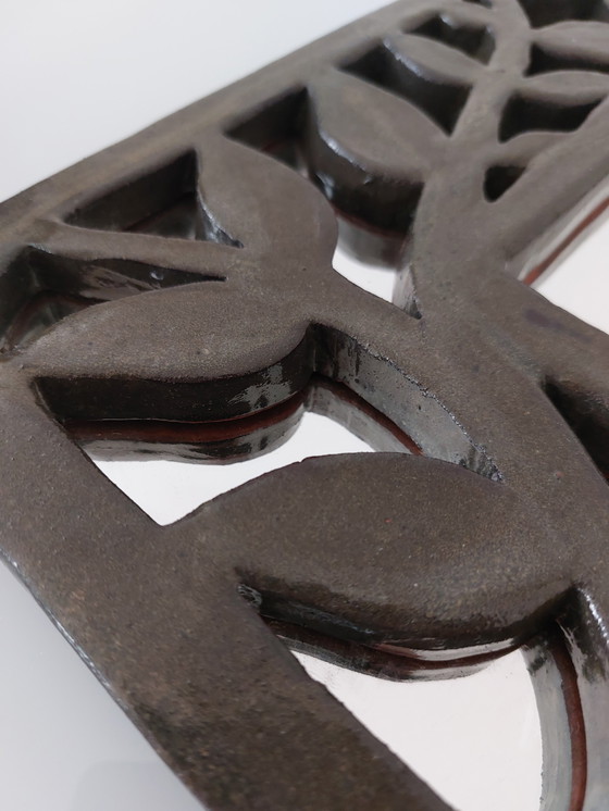 Image 1 of Specchio da parete in ceramica vintage disegnato da un artista con decoro floreale