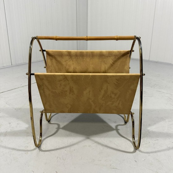 Image 1 of Brass & Rattan Magazine Holder 1950's