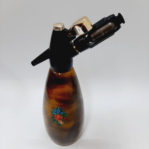 Bouteille à soda à siphon en métal jaune/marron vintage des années 1970