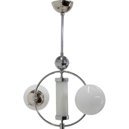 Vintage opaline glass chandelier, 1930s