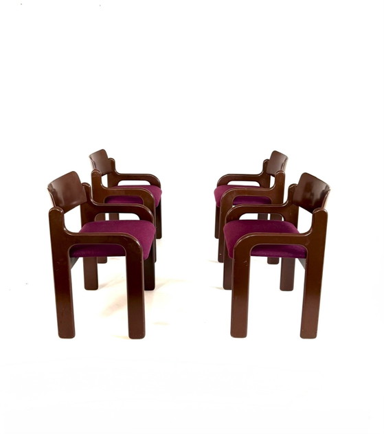 4x restored ‘Flamingo’ chairs, Eero Aarnio ‘70s, Asko, Dining chairs, Wood, Wool, Brown (photo 2 of 13)