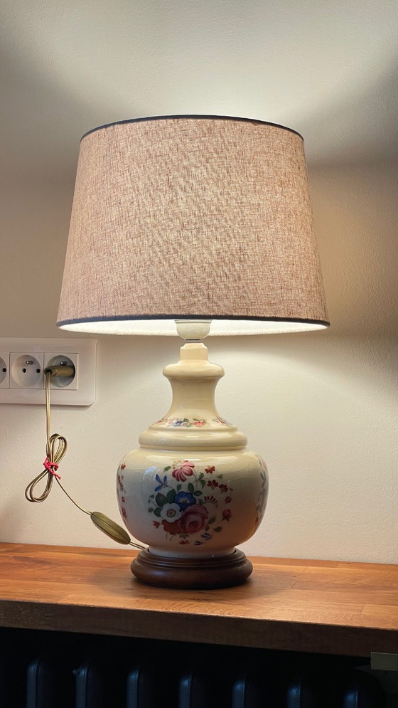 Image 1 of Vintage Ceramic Lamp with Wooden Base
